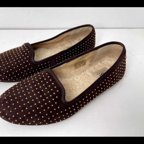 UGG Australia Flats Brown Leather Brass Stud Trim - Picture 2 of 12